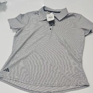 Adidas Black and White Striped Polo Golf Size Med. NWT